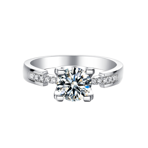 Trendy Fashion Custom  925 Silver Ring For Eternity Love  Ring Four Prong Crystal With Side Diamonds For Anniversary